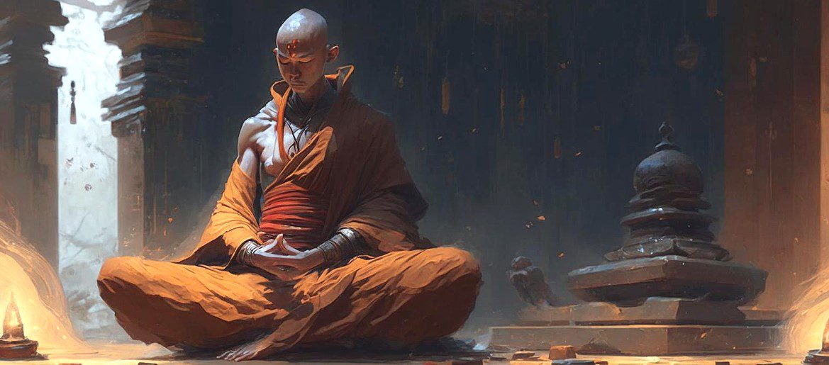 Монах буддист медитирует