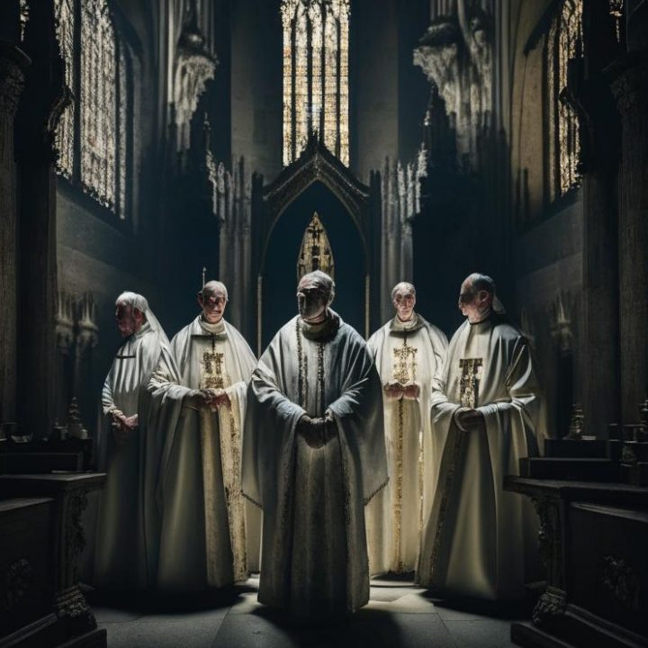 Папа Римский и священники в готическом соборе